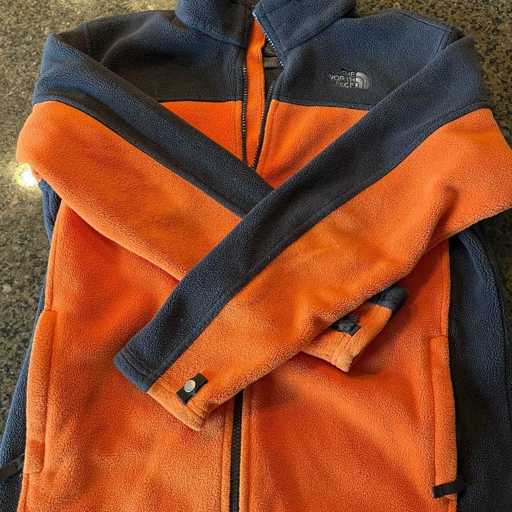 The North Face Kids' Orange and Gray Fleece Jacket size Large (14/16) EUC